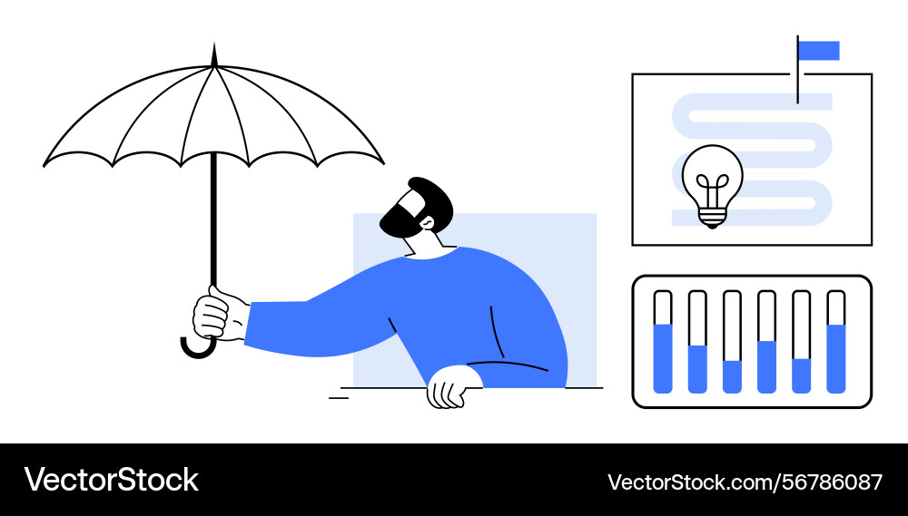 Man holding umbrella with bar graph and strategy Man holding umbrella with bar graph and strategy vector image
