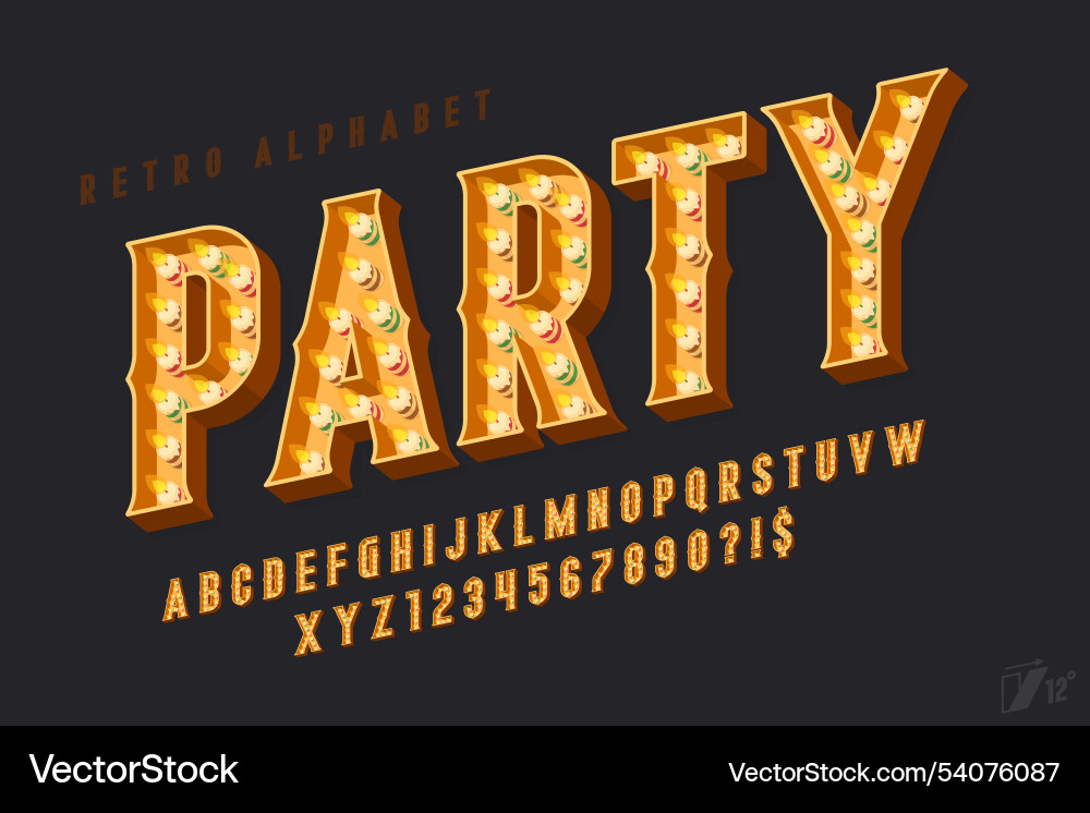 Retro Party alphabet design cabaret fairy Retro Party alphabet design cabaret fairy vektorbild