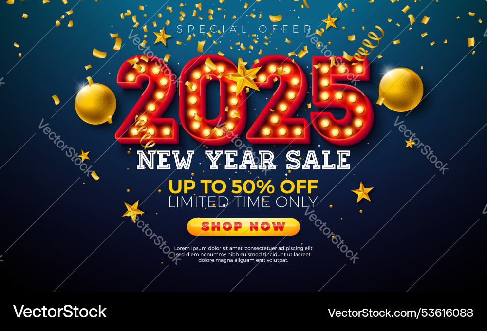 Happy new year sale 2025 design with 3d glowing Happy new year sale 2025 design with 3d glowing vector image