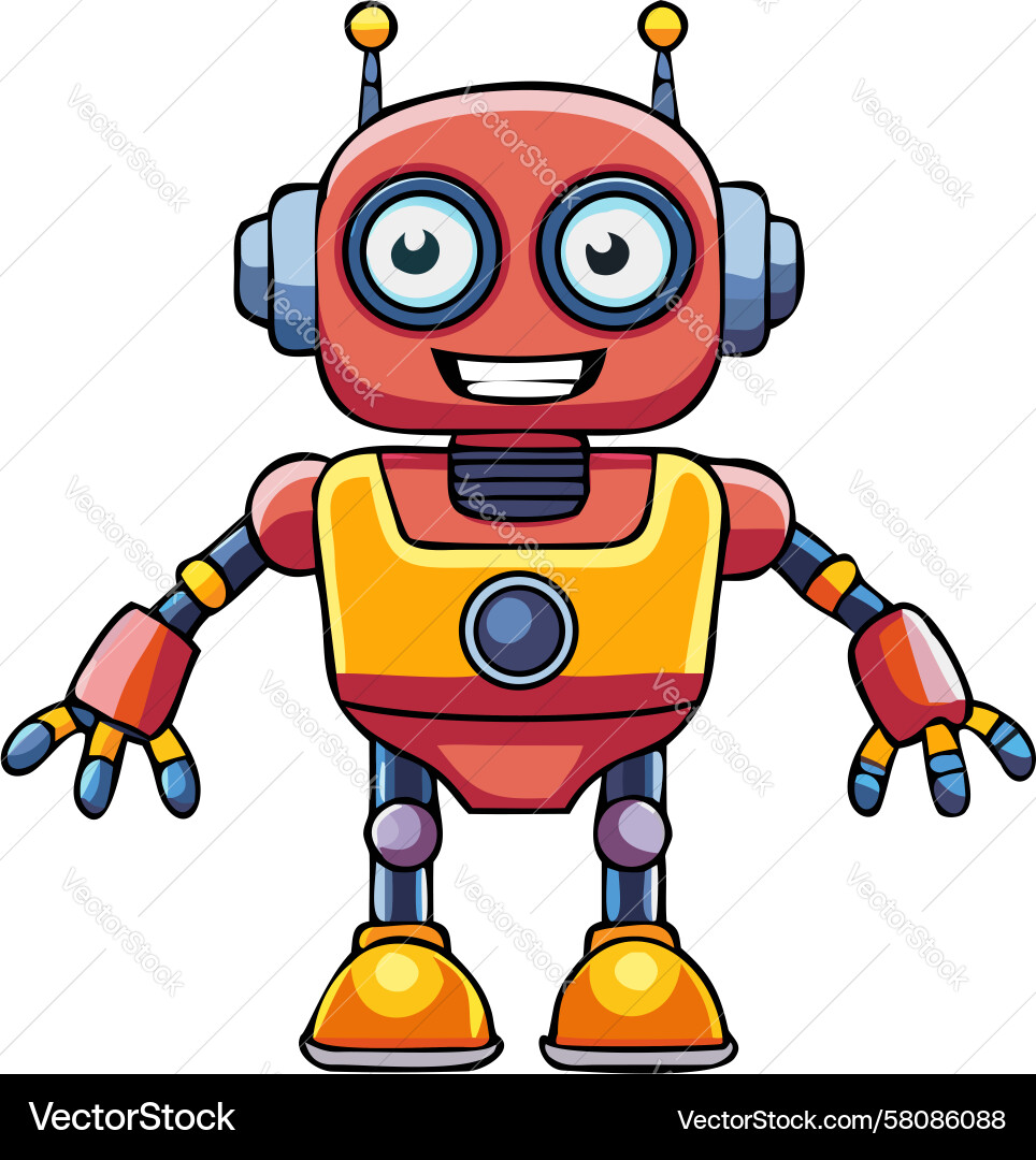 Red Robot Character - Standing Pose Vector Image