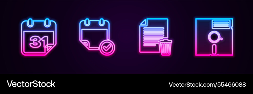 Set line calendar with check mark delete file Set line calendar with check mark delete file vector image