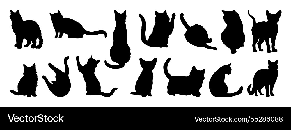 Set of black cat silhouettes in various poses Set of black cat silhouettes in various poses vector image