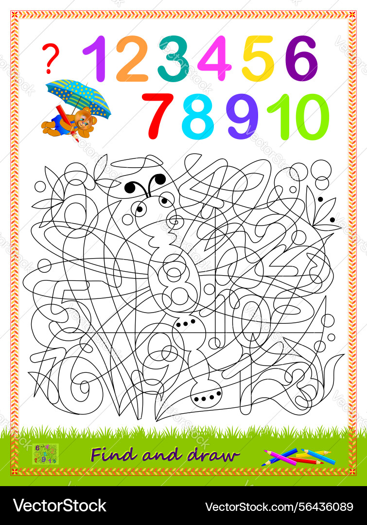 Can you find and color all the numbers from 1 Can you find and color all the numbers from 1 vector image