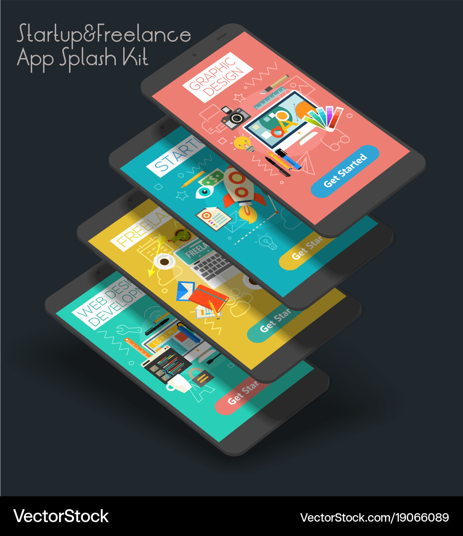 Flat design responsive ui mobile app mit 3d vektorbild