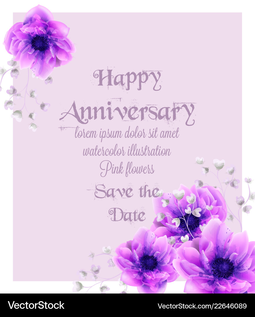 Happy anniversary card with pink flowers vector image