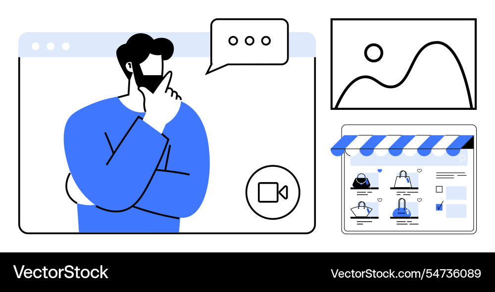 Man in video call with speech bubble graph Man in video call with speech bubble graph vector image