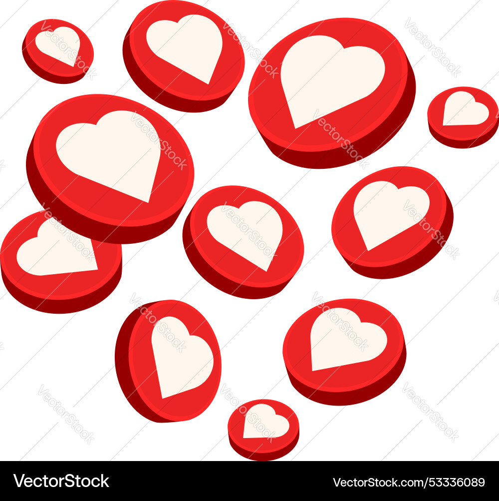 Red and white like buttons floating chaotically vector image