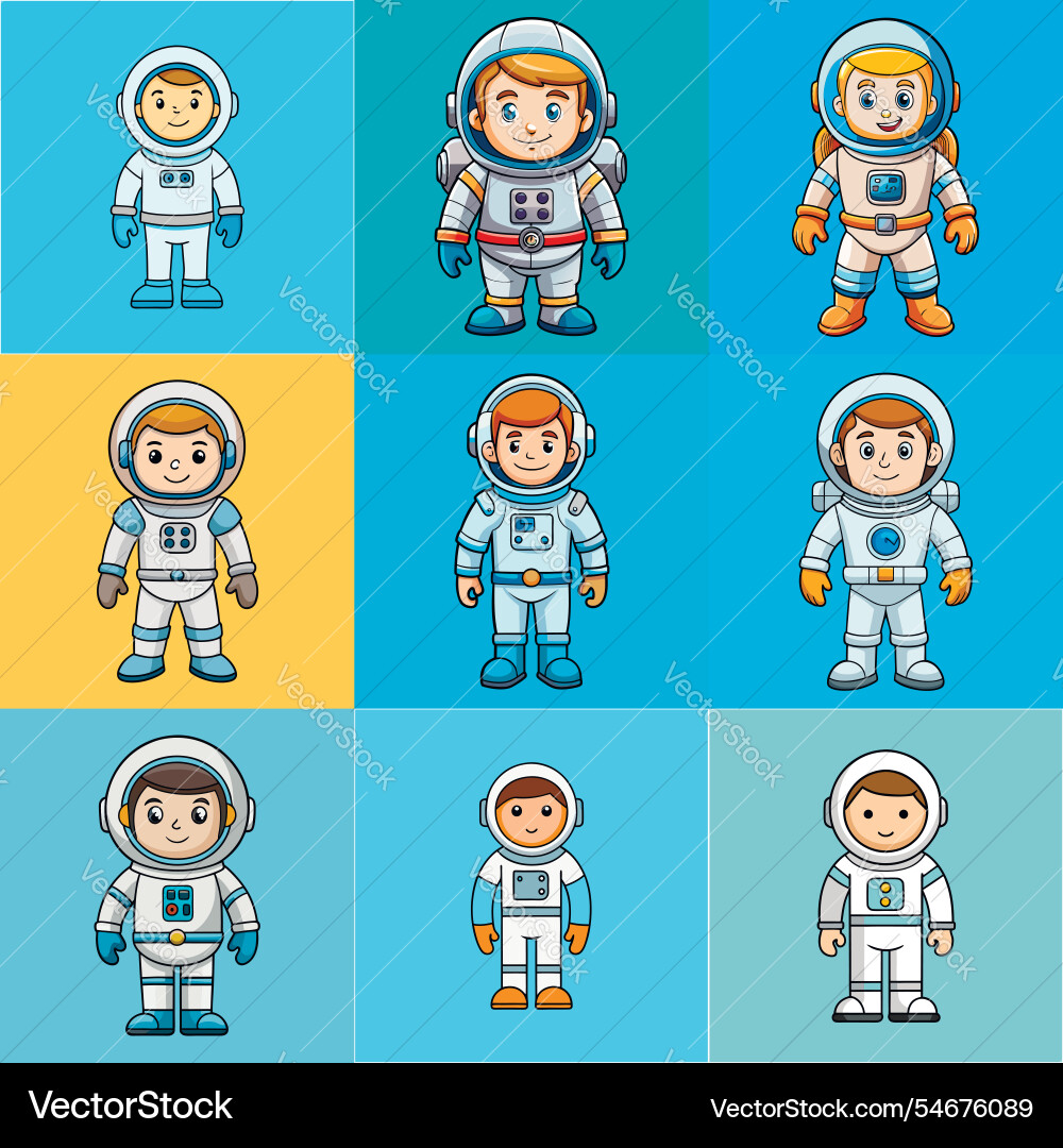 Set of astronaut in various poses outer space Set of astronaut in various poses outer space Vector Image