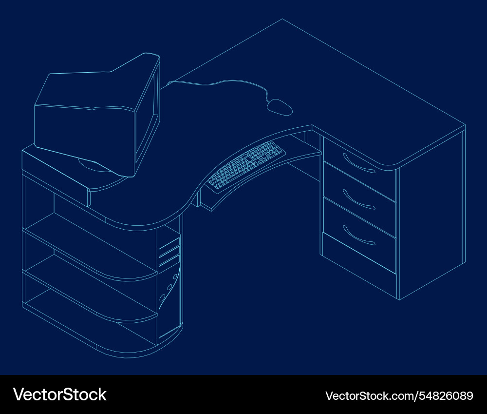 Simple retro computer desk contour isometric view Simple retro computer desk contour isometric view vector image