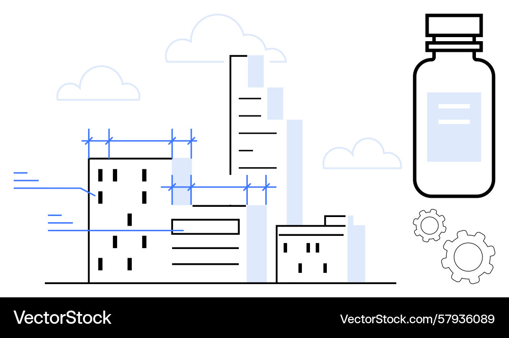 Urban building design with blueprint elements Vector Image