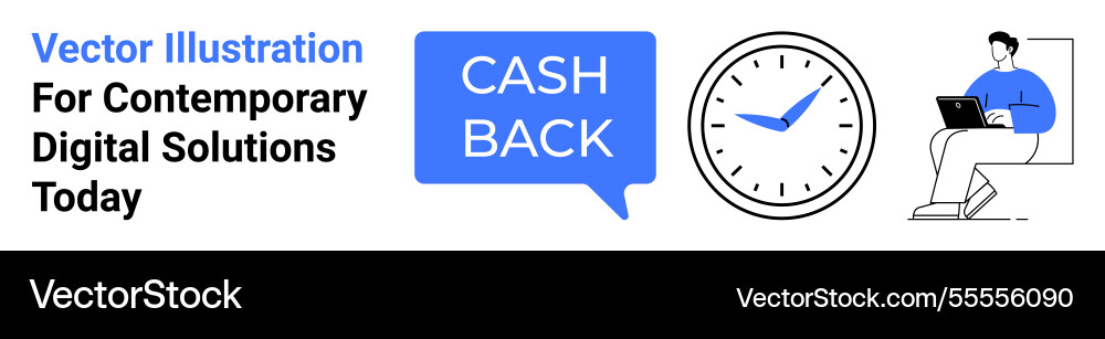 Cashback message bubble clock icon and man using Cashback message bubble clock icon and man using vector image