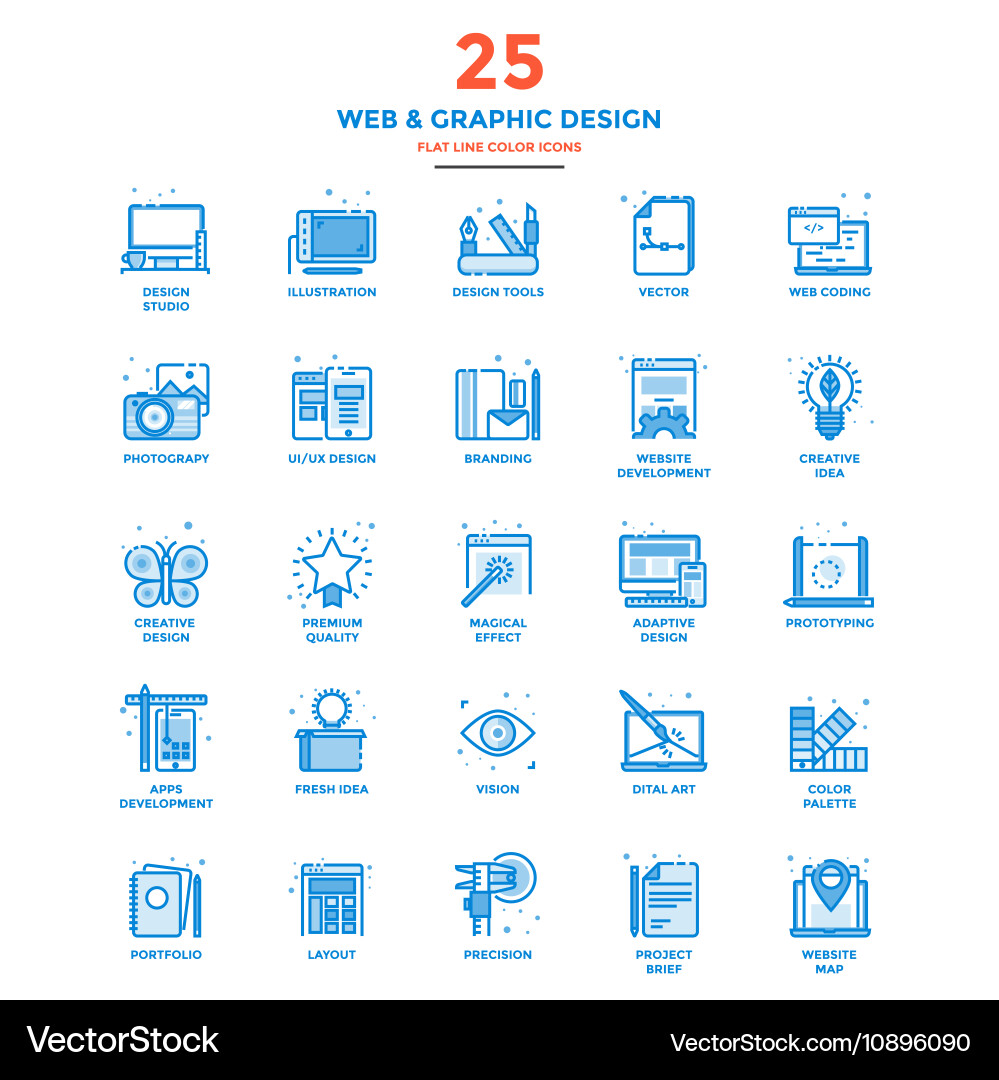 Flat Line Web Icons - UI & App vector image