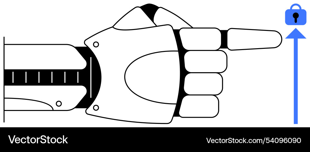 Robotic hand pointing to security representing Vector Image