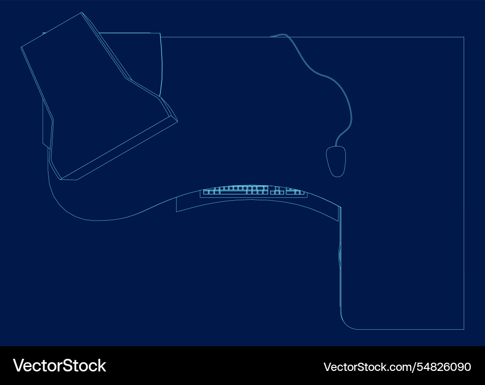Simple retro computer desk contour top view Simple retro computer desk contour top view vector image