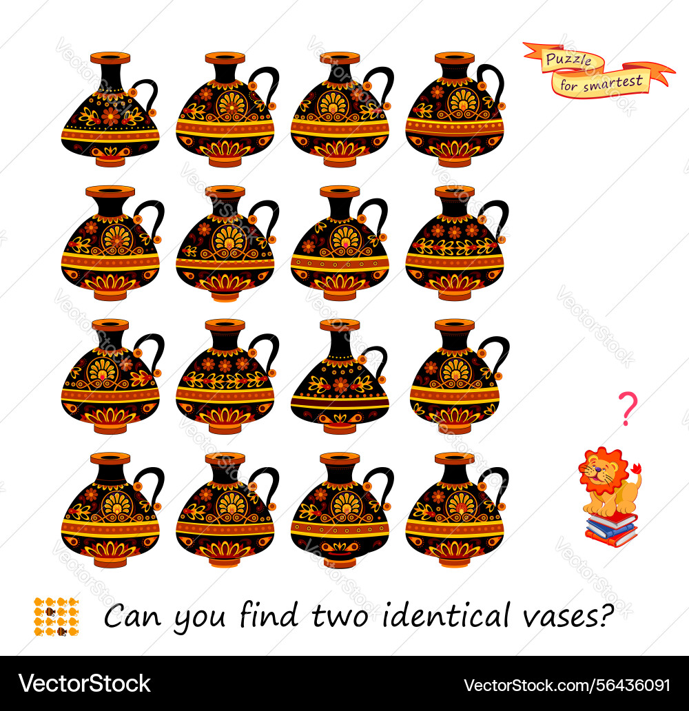 Can you find two identical vases logic puzzle Can you find two identical vases logic puzzle vector image