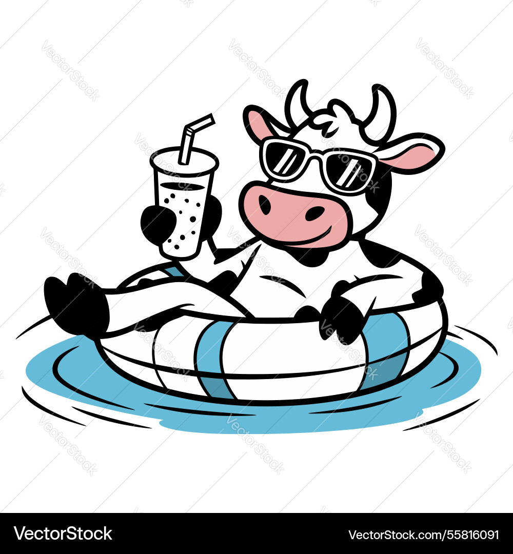 Cool cow relaxing on inflatable pool float Cool cow relaxing on inflatable pool float vector image