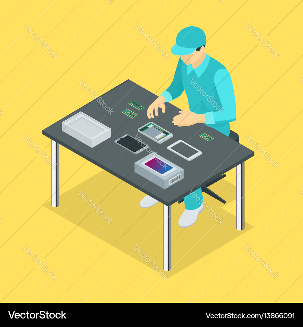 Factory manual assembly line with works Factory manual assembly line with works vector image