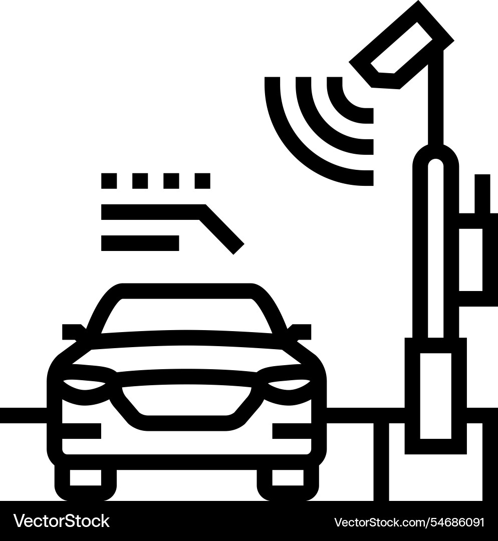 Highway with sensors autonomous vehicle line icon Highway with sensors autonomous vehicle line icon vector image