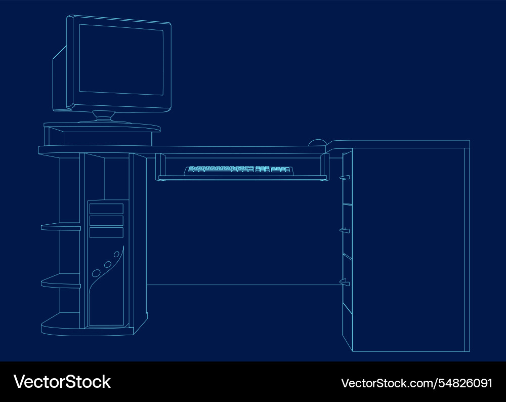 Simple retro computer desk contour front view Simple retro computer desk contour front view vector image