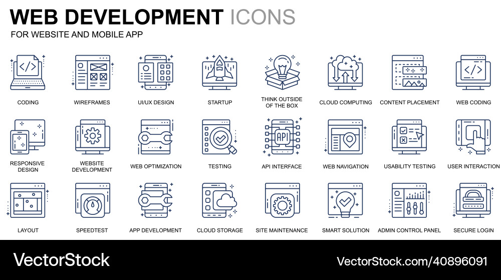 Simple set web design and development line icons Simple set web design and development line icons vector image