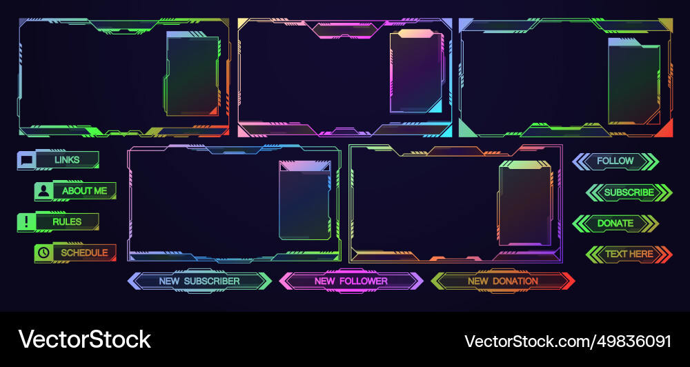 Stream overlay mmo game menu neon space ui Stream overlay mmo game menu neon space ui vector image