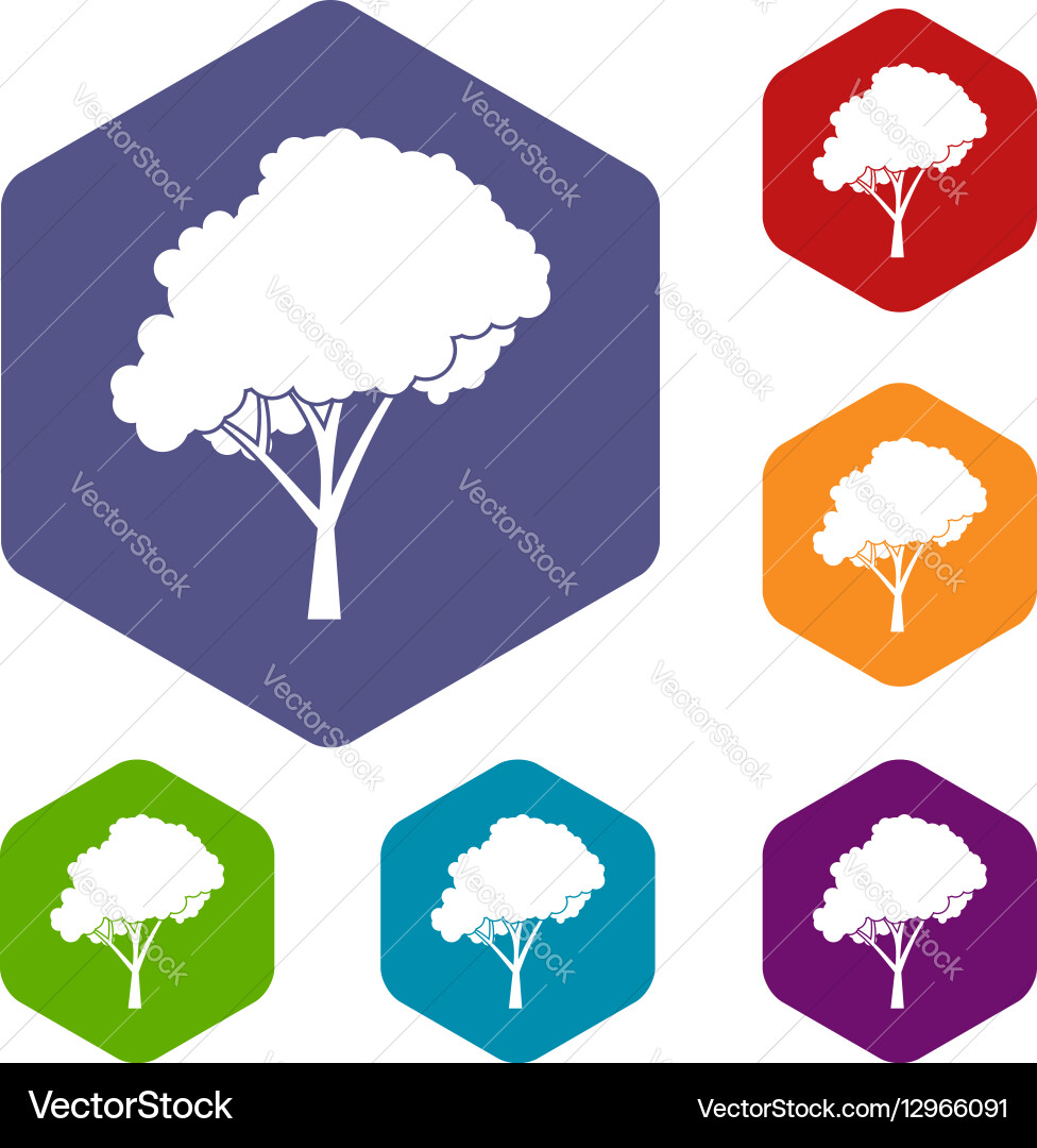 Tree with a rounded crown icons set vector image