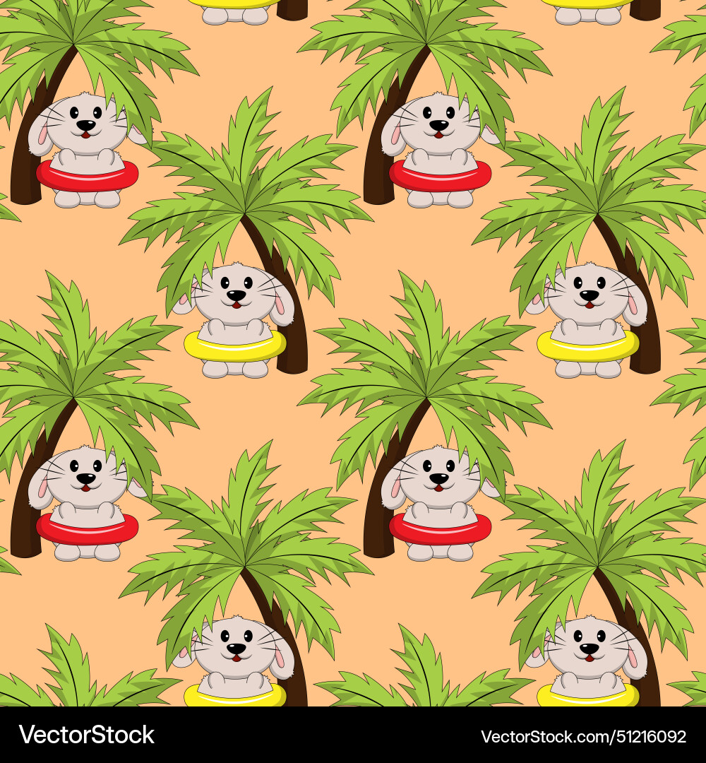Seamless pattern with summer cute rabbit on beach Vector Image