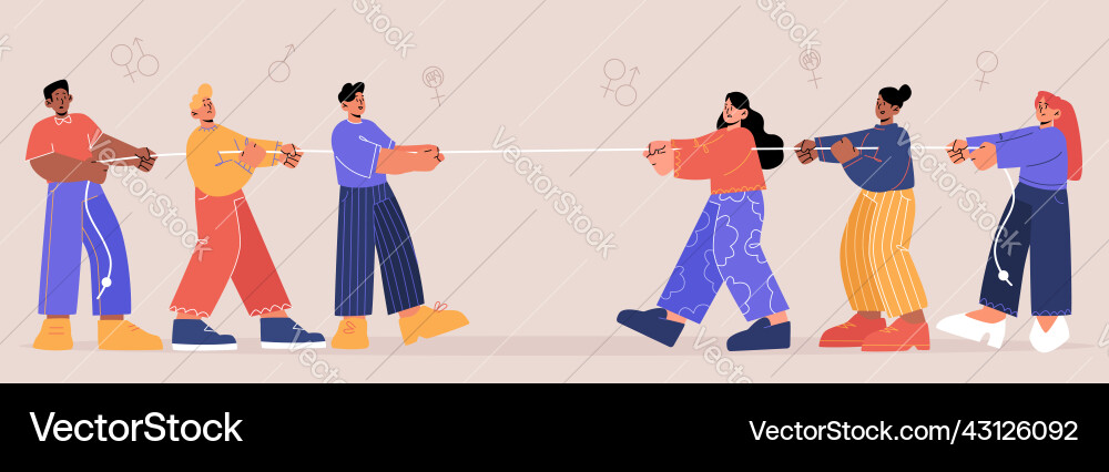 Tug of war competition between men and women teams Tug of war competition between men and women teams vector image
