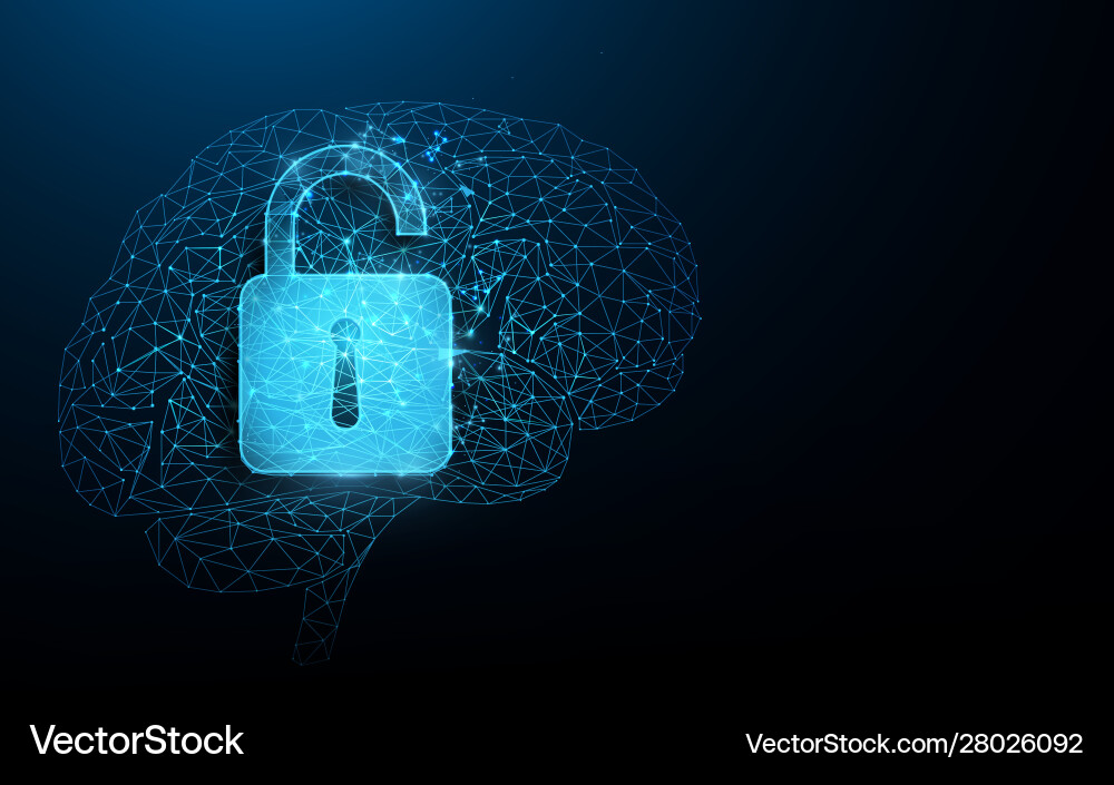 Unlocked brain form lines triangles and particle Unlocked brain form lines triangles and particle vector image