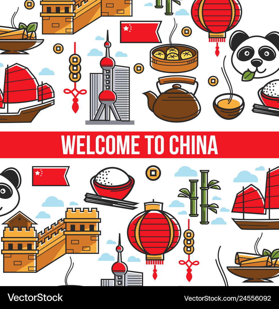 Welcome to china country symbols attractions Welcome to china country symbols attractions vector image