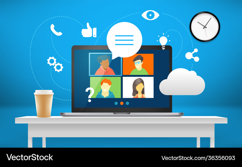 Conference call with business team via web Conference call with business team via web vector image