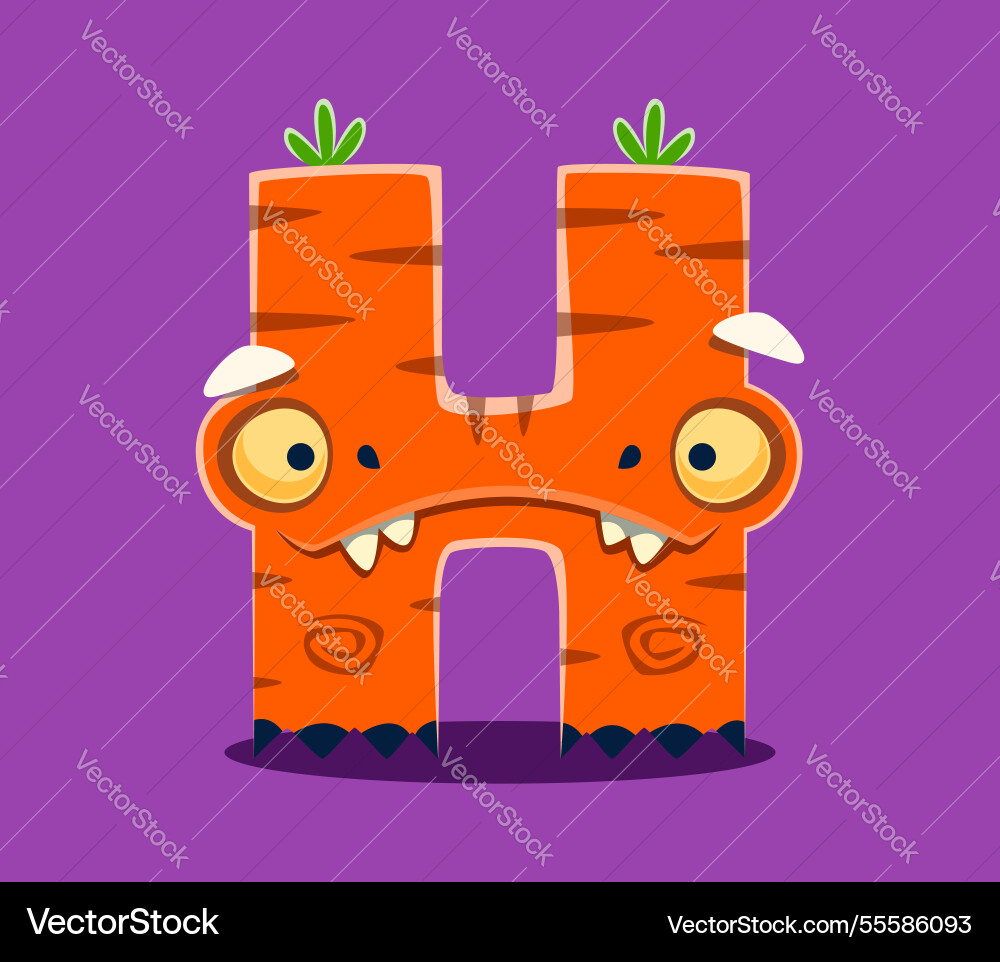 Halloween font letter h cute monster character Halloween font letter h cute monster character vector image