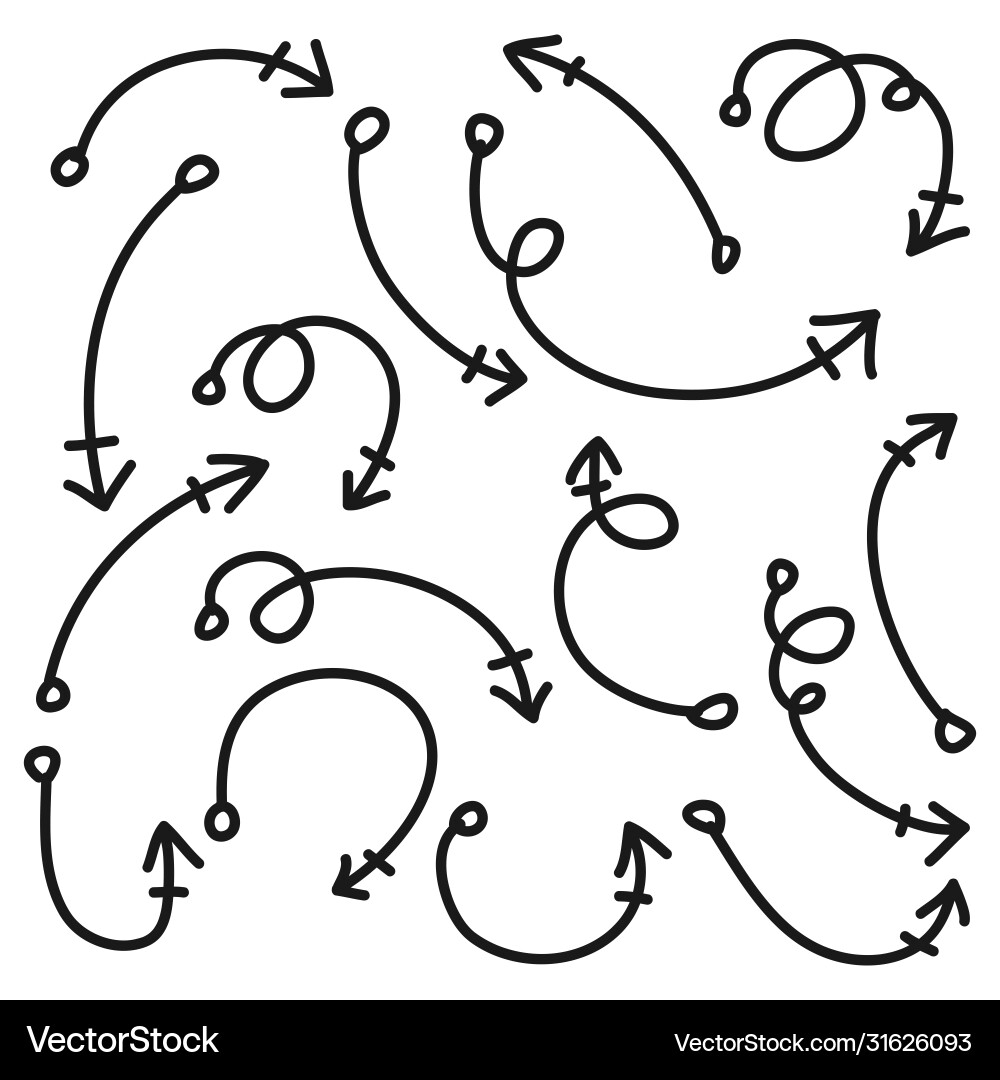 Hand drawn arrow set doodle vector image