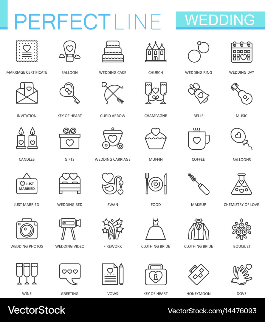 Hochzeit Linie Icons - Set von Hochzeit Verwandte Icons Vektorbild