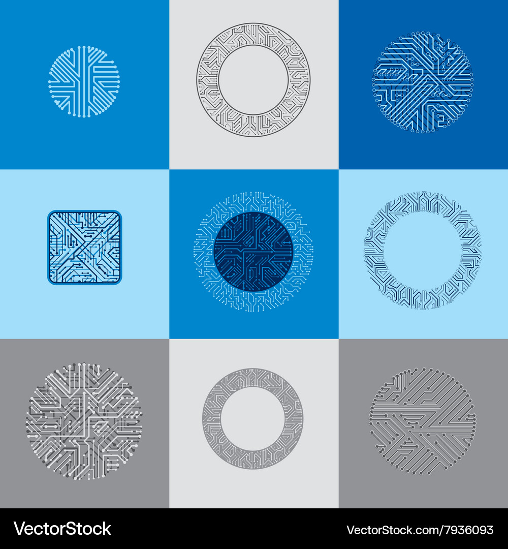 Set of abstract technology elements with round Vector Image