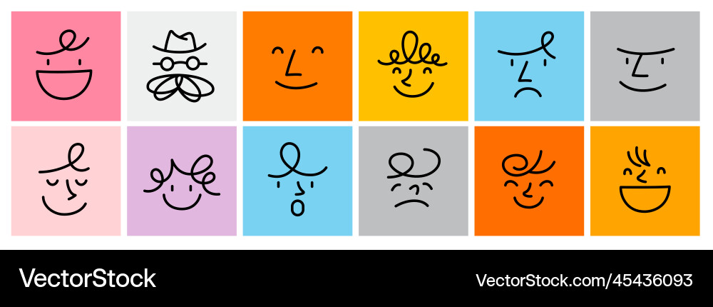 Square abstract comic faces with various emotions Vector Image