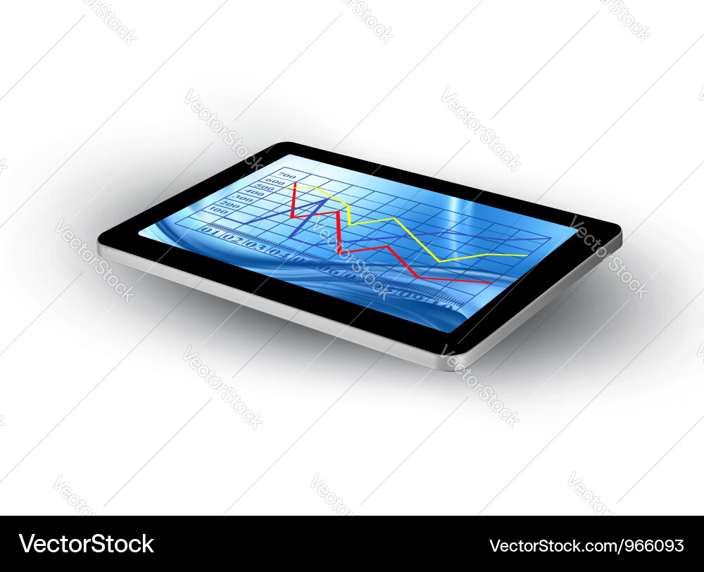 Tablet screen with graph vector image