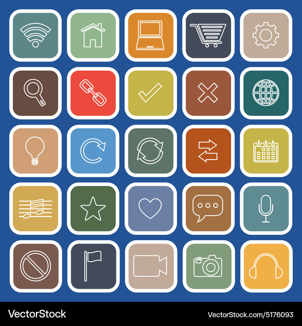 Web line flat icons on blue background Vector Image