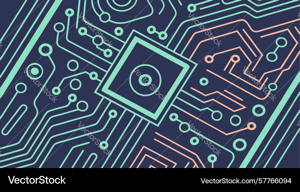 Abstract microchip with glowing core and circuits Vector Image