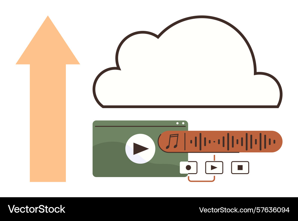 Cloud-based media upload featuring audio video vector image