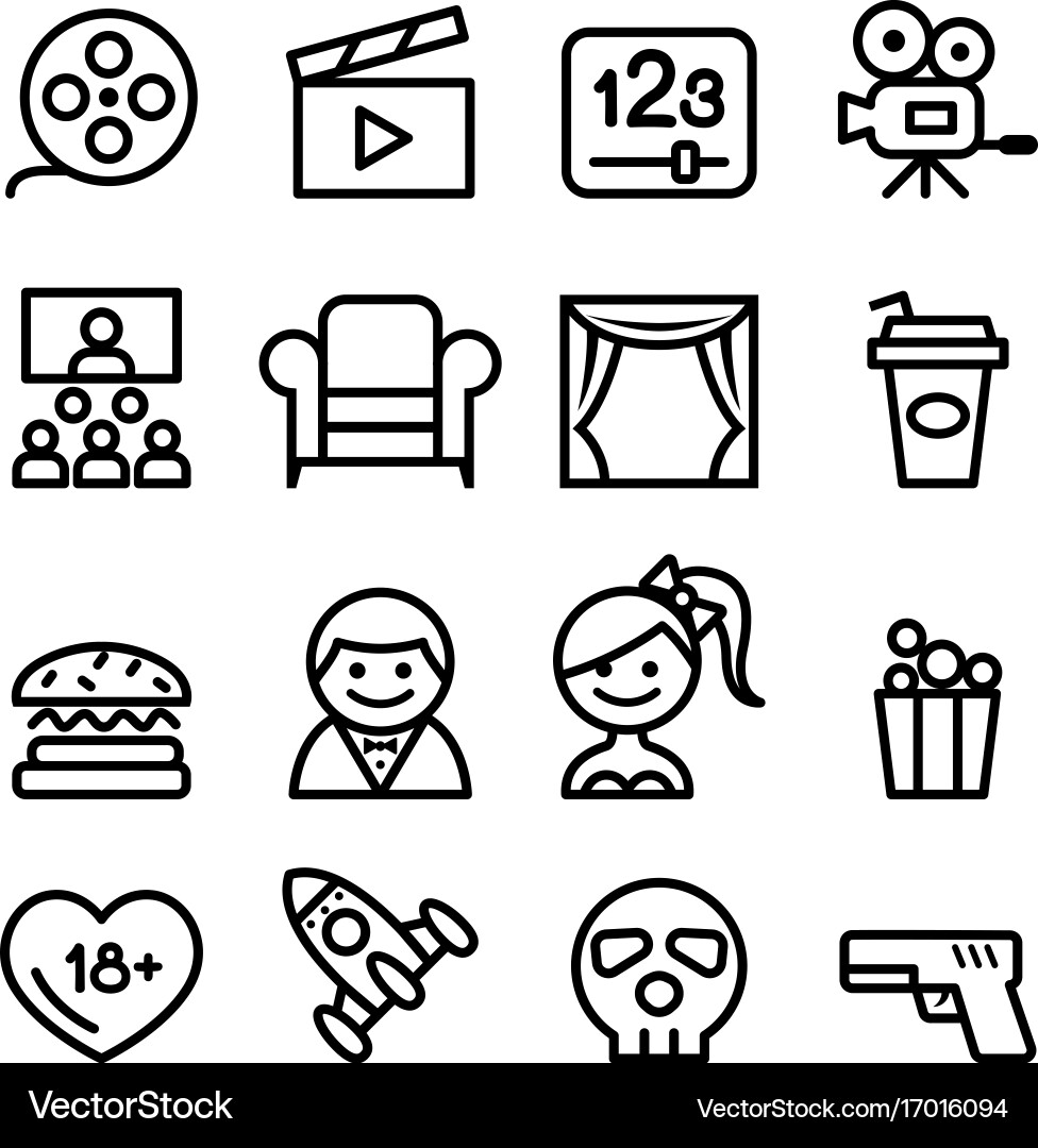 Movie Icon Set - Cinema & Film Vector Image