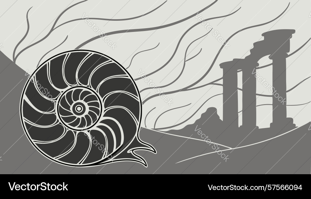 Nautilus shell with snail in ancient ruins Vector Image