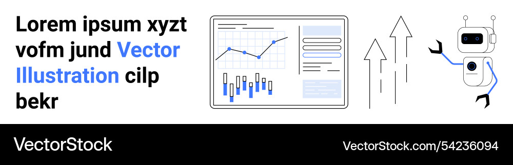Robot analyzing data charts with graphs showing Robot analyzing data charts with graphs showing vector image