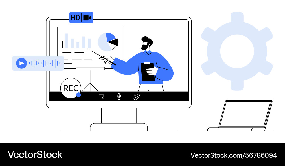 Virtual presentation with data analysis on screen Virtual presentation with data analysis on screen vector image
