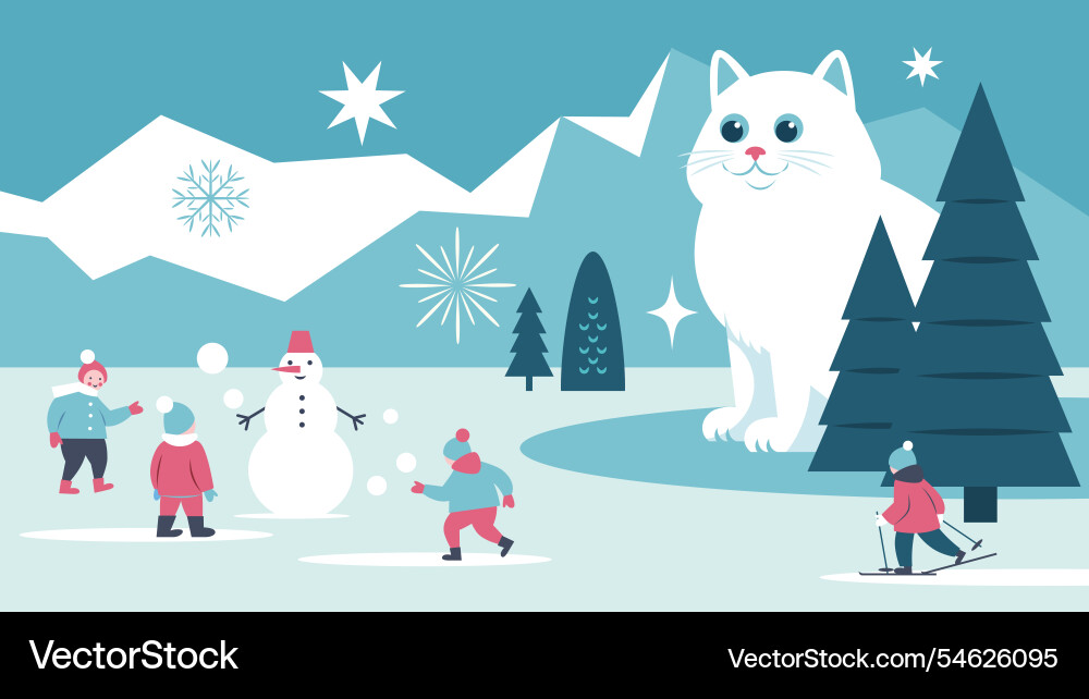 Big cat watching for playing children Big cat watching for playing children vector image