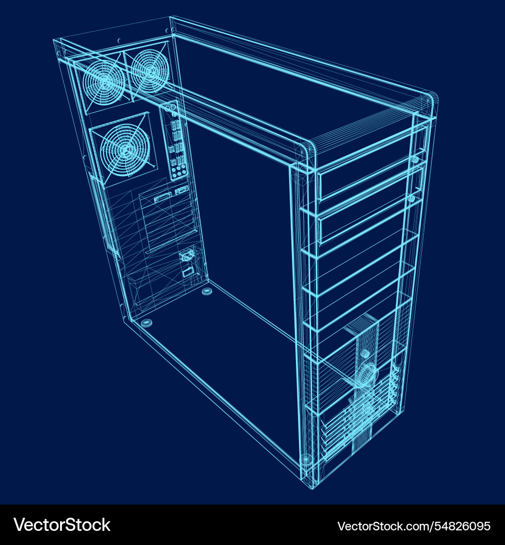Computer case wireframe thin line art Computer case wireframe thin line art vector image