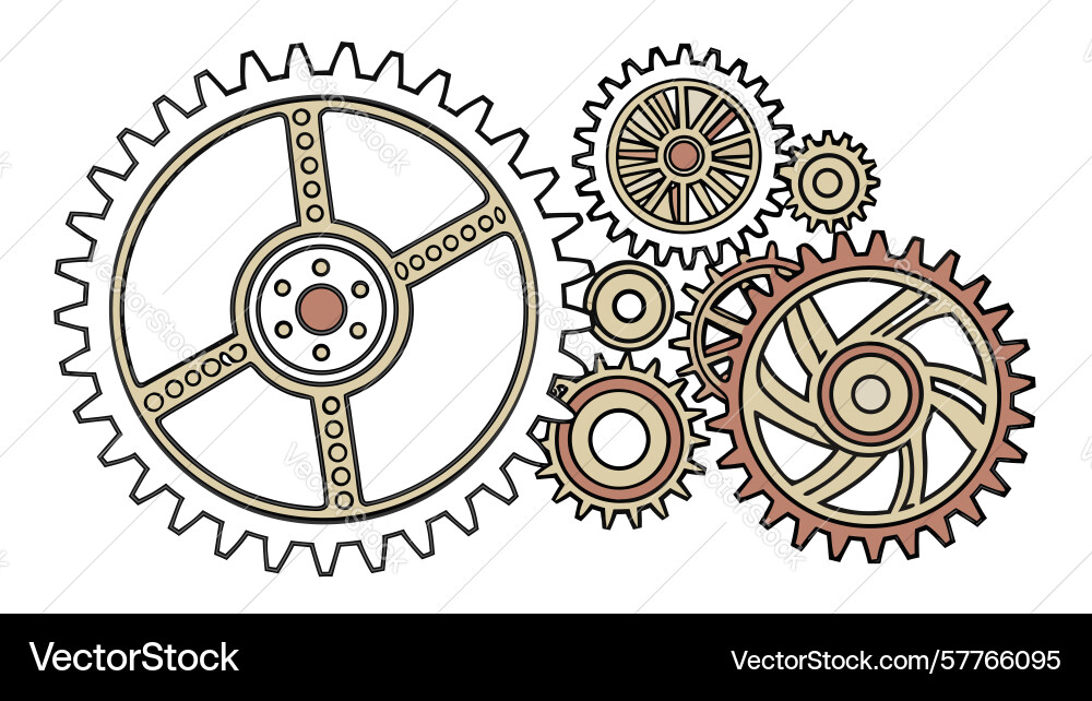 Interconnected gears and cogs mechanical system Vector Image