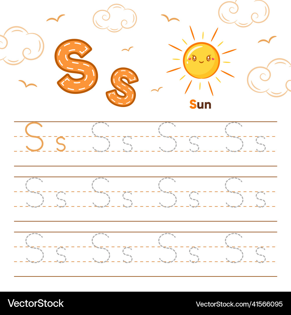 Letter S Alphabet Worksheet for Kids – Royalty-Free Vector | VectorStock