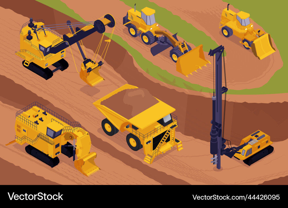 Pit machines mining composition Pit machines mining composition vector image