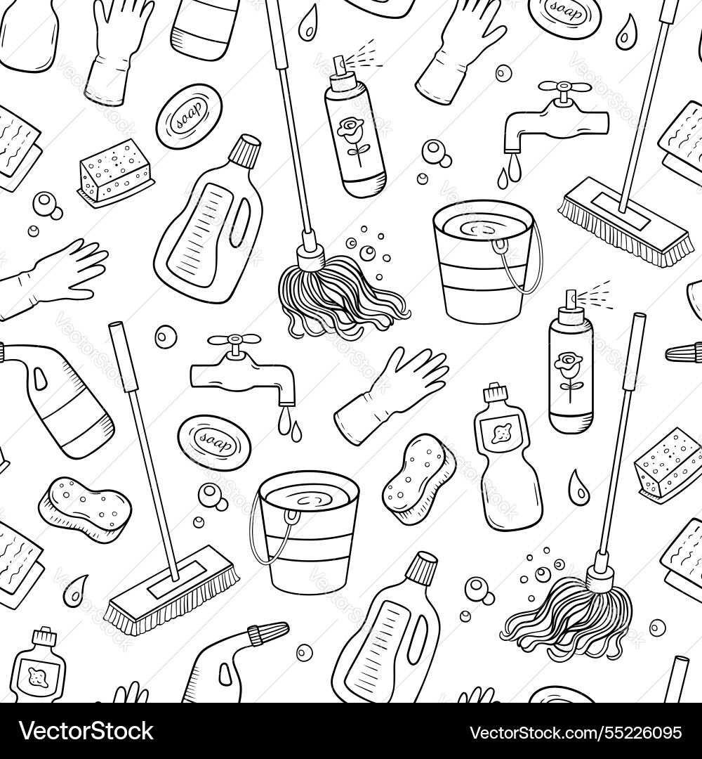 Seamless pattern with cleaning tools vector image